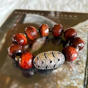 Silpada Sterling Chunky Red Tiger Eye "Bring The Heat" Stretch Bracelet B2900